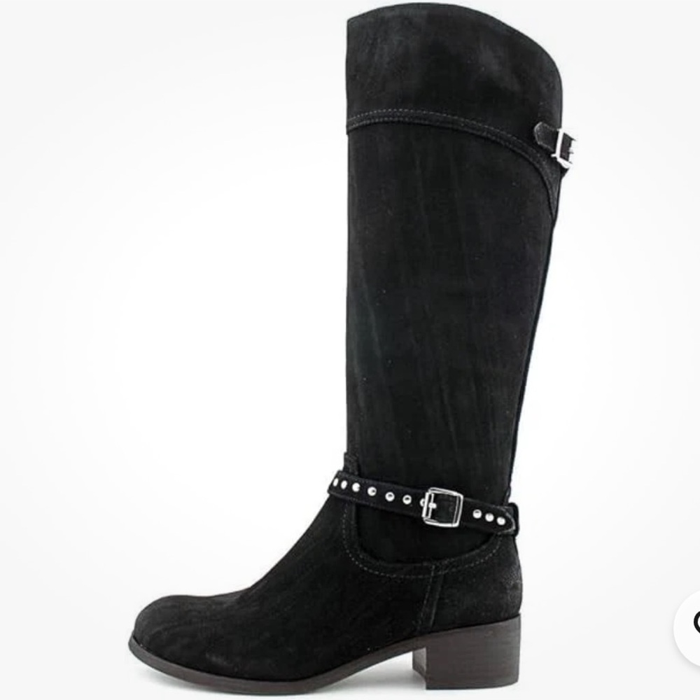 MARC FISHER TANKER Black Suede Low Heel Riding Boots 6.5 EUC $200